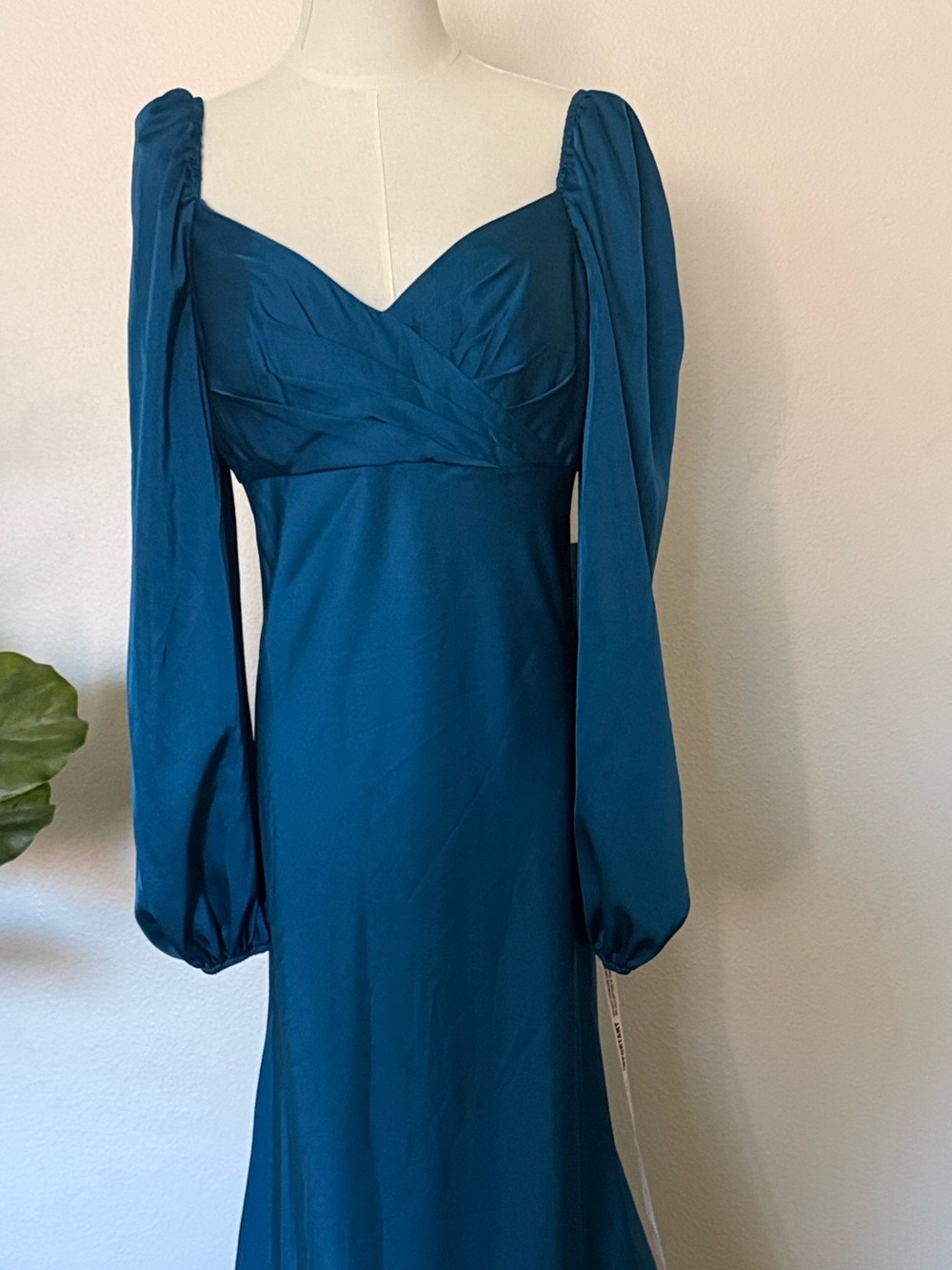 Mac Duggal Teal Empire-Waist Long Sleeve Evening Gown - Picture 7 of 7
